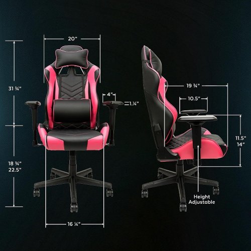 Matrix Adjustable Ergonomic Gaming Chair with PU Leather, Lumbar Support, And 180 Degree Recline - Support up to 330LBS - Black / Pink (Model: 8092) image 2