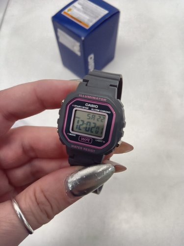 WOMEN'S CASIO DIGITAL WATCH WITH STOPWATCH, ALARM & RESIN STRAP - GREY/PINK - (MODEL: LA-20WH-8ACF) image 3