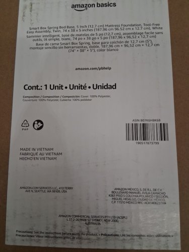 Amazon Basics Smart Box Spring bed base - TWIN - 5" - BLACK/WHITE (model: B07K6H8K68) image 6