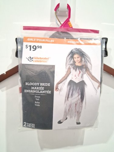 2PC GIRLS WAY TO CELEBRATE BLOODY BRIDE COSTUME DRESS AND VEIL - MEDIUM (8-10) - WHITE/BLACK/RED image 2