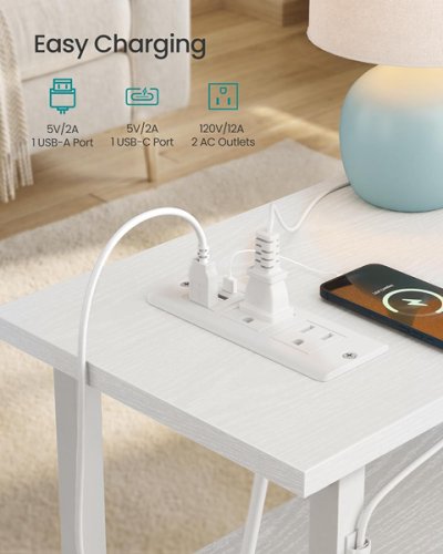 2PK SONGMICS BELLAH Collection Side Table Nightstand with Charging Station AND LED Lighting - Cloud White/RGB (MODEL: LGS012W101) image 3