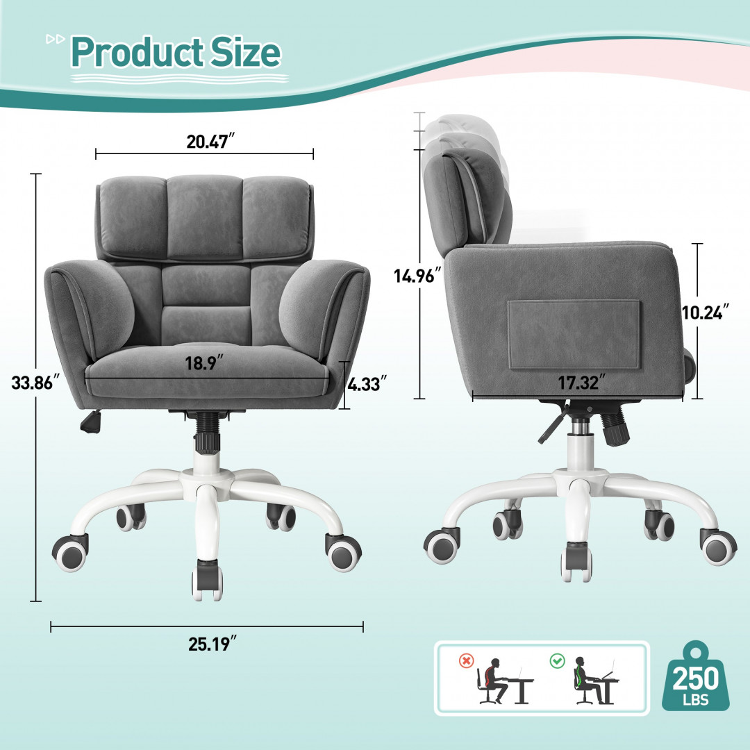 snhomee soft upholstered office chair with side pockets - 250lbs max - white - (model: 55sclcrebe) image 2