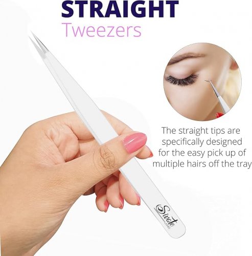 2 (2PC) SIVOTE Hand Calibrated Straight & Curved Tip Eyelash Extension tweezers - white lavender (MODEL: 96MH1) image 3