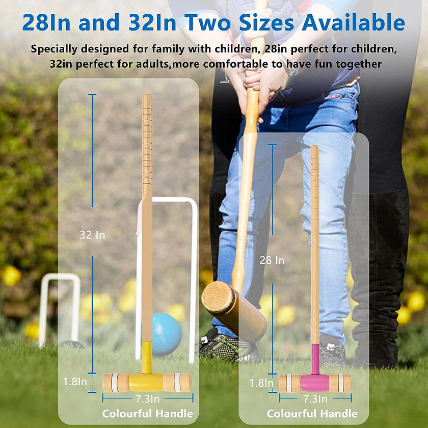 SPEEDARMIS 8 PLAYER CROQUET SET WITH 28" AND 32" SIZE MALLETS - ASSORTED COLOURS image 2
