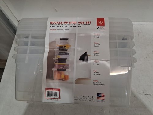 4PK IRIS storage bins with locking lids - 12.9qt - clear/black (model: 1410571) image 3