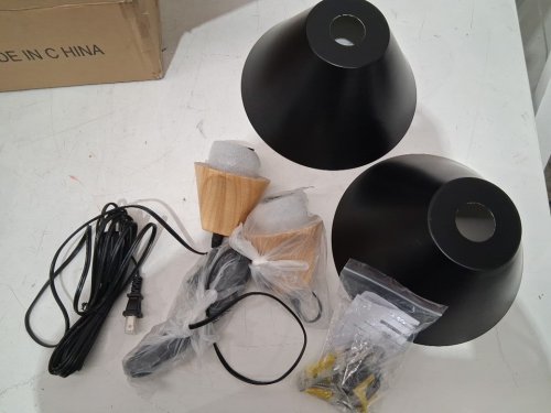 2PK Modern Ceiling Pendant Light - Black / Natural Wood image 3