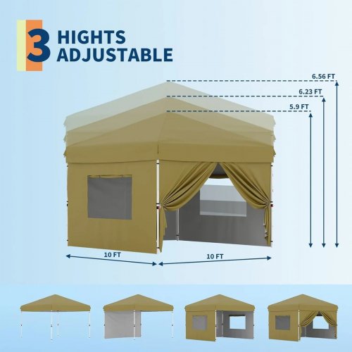 Garveelife Pop Up Canopy, Outdoor Tent with 4 Removable Sidewalls - 10ft x 10ft Instant Shelter, Khaki (Model: pHO_10B7Y7OZ) image 4