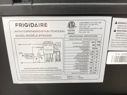 FRIGIDAIRE HOT AND COLD WATER DISPENSER - 5 GAL - STAINLESS Silver/BLACK (MODEL: EFWC505) image 8