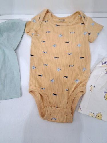 3 assorted baby clothes - top, onesie, overalls - 12m - green/yellow/white image 3