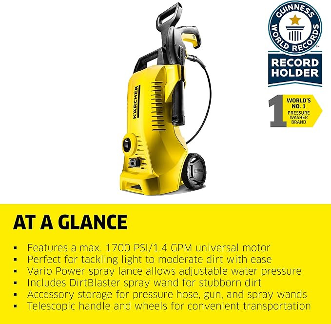 karcher k2 power control electric pressure washer with dirt-blaster spray wand - 1.45 gpm - 1700psi - black/yellow - (model: ‎1.602-361.0) image 3