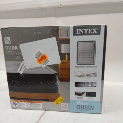 INTEX DURA-BEAM SERIES DELUXE COMFORT INFLATABLE AIR MATTRESS WITH INTERNAL ELECTRIC PUMP - 18" - QUEEN - GREY / BLACK (MODEL: 67769ED) image 2