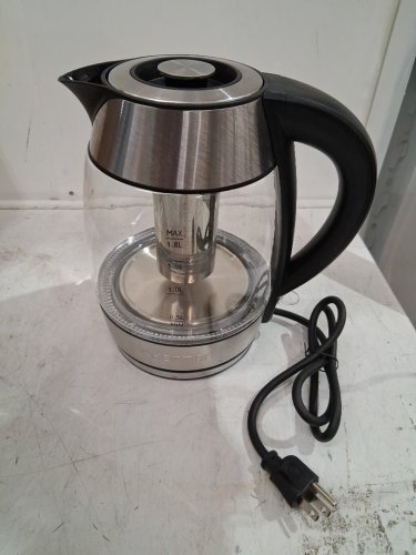 CHEFMAN EASY STEEP CORDLESS ELECTRIC GLASS KETTLE WITH TEA INFUSER - 1.8L capacity - STAINLESS STEEL - (MODEL: RJ11-18-ti-ca) image 3