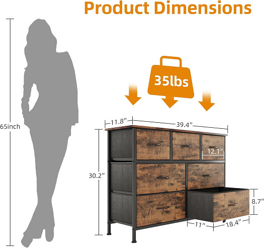 MUTUN 7-Drawer Fabric Storage Dresser with Fabric Bins, Sturdy Frame, Easy Pull Handles & Wooden Top - 39.4" x 30.2" x 11.8" - rustic brown - (model:h0101478) image 2
