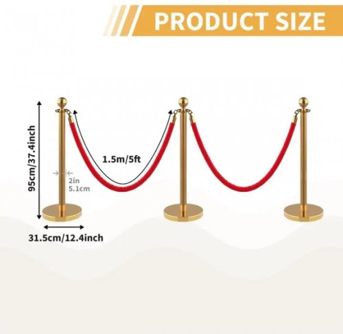 8pc garvee  Stanchions Posts With Red Velvet Ropes - 5ft rope - gold/red (model: ppg_33x69y9j) image 2