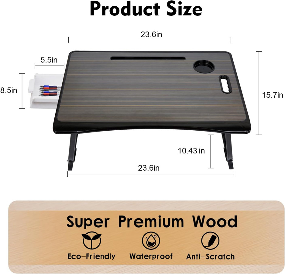 Amaredom multifunctional portable folding table/desk - 10.43" x 23.6" x 15.7" - black (model: Amaredom) image 2
