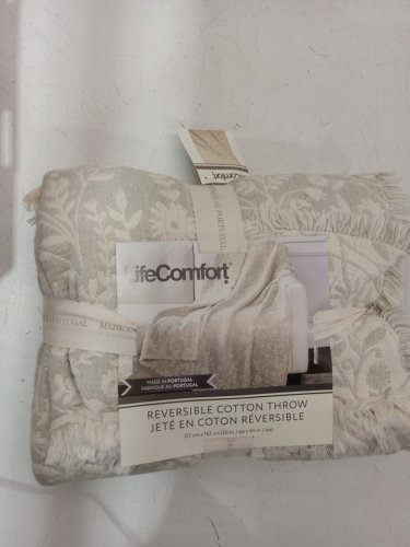 lifecomfort reversible cotton throw blanket - 50'' x 64'' - grey/beige (Model : 1726023) image 2