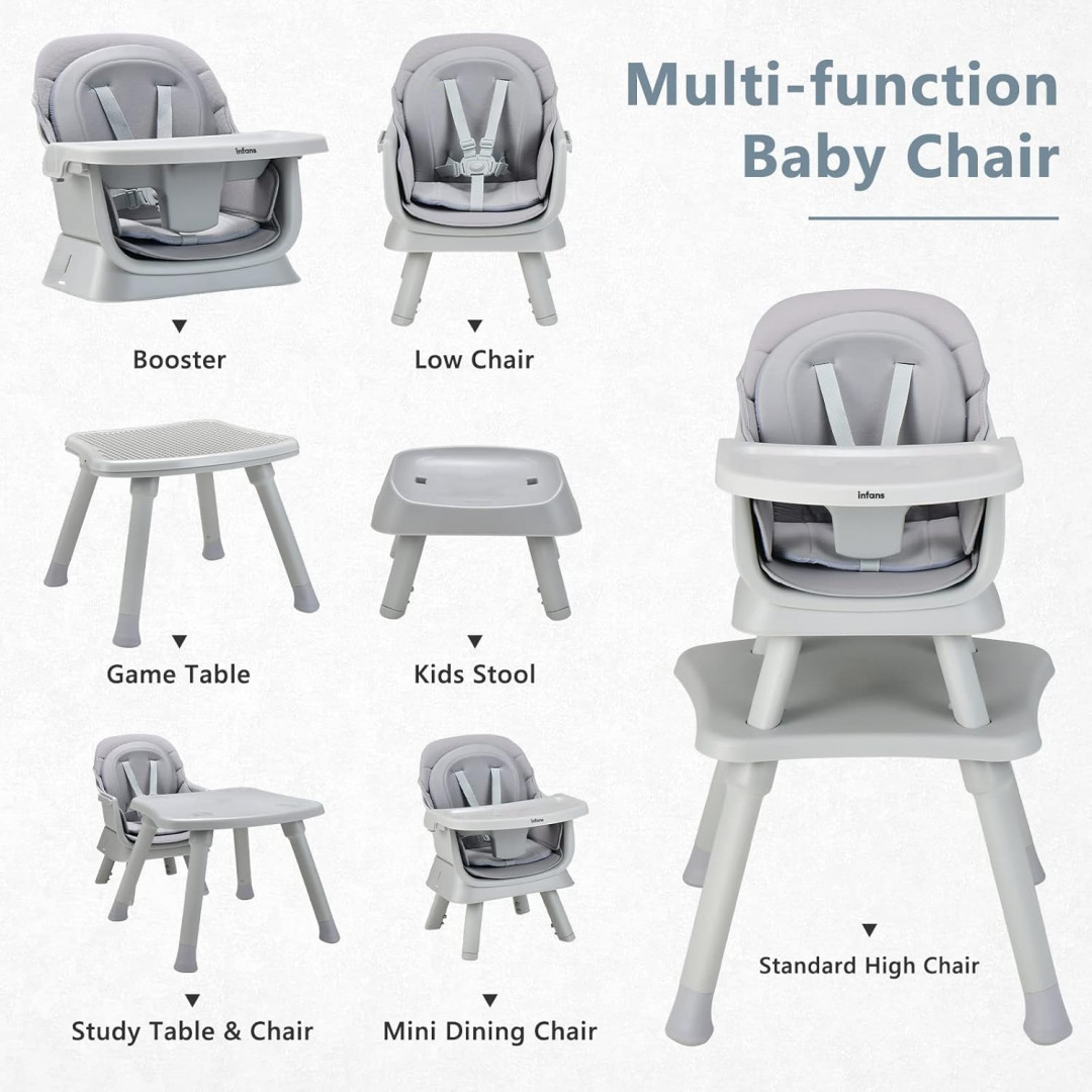 INFANS 8-IN-1 convertible GROWING HIGHCHAIR WITH TABLE - 38" full height - gray - (model: ad10031gr) image 2