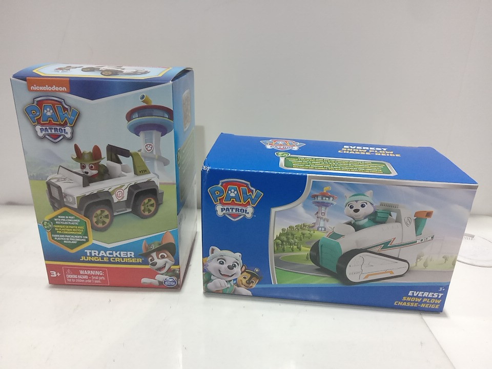 4PC Kid's Paw Patrol collectible figurine and rescue car - Tracker Jungle cruiser & Everest Snow plow image 4