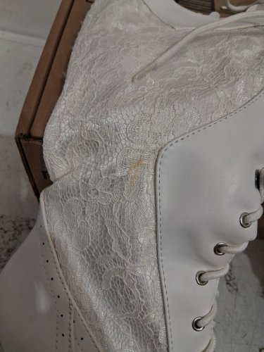 women's mid knee cowboy heeled boots with laces - size 7 - white image 4