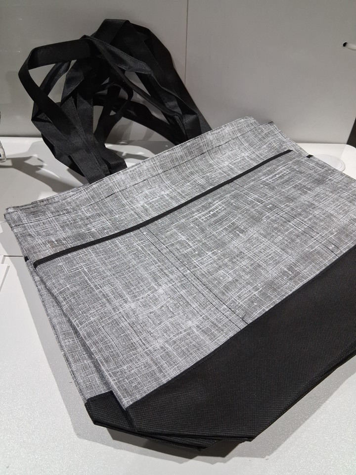 5 DEBCO non-woven polypropylene TOTE BAG WITH THREE POCKETS ON THE FRONT - ~14" X ~17" - BLACK/GREY - (MODEL: BBGNW2) image 3