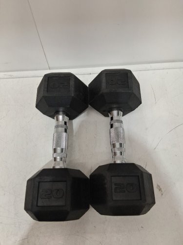 2PK Coated Hex Dumbbell WeightS - 20LBS - BLACK/SILVER image 3