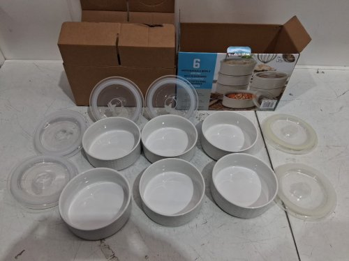 6PK SIGNATURE HOUSEWARES CERAMIC STORAGE BOWLS WITH VENTED LIDS - WHITE (MODEL: 1796164) image 4