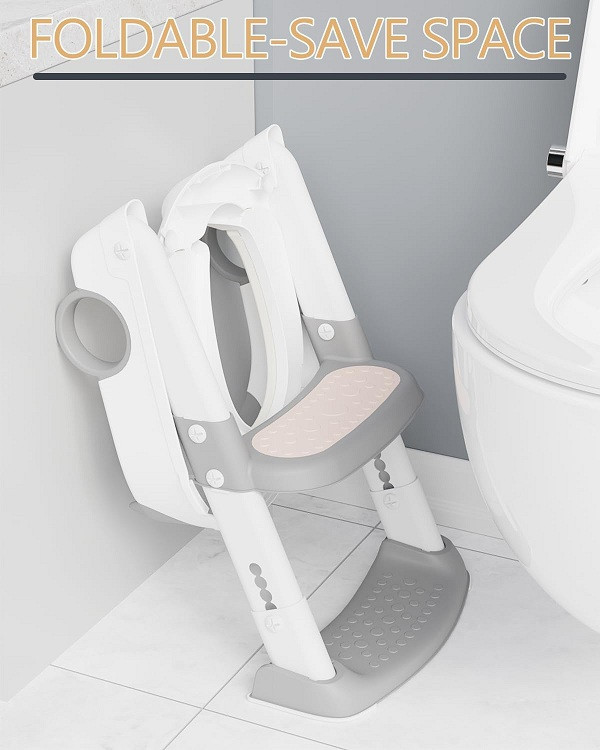 Napei Toddler's Potty Training Seat with Safety Handles and  Adjustable Ladder - Grey / White image 3