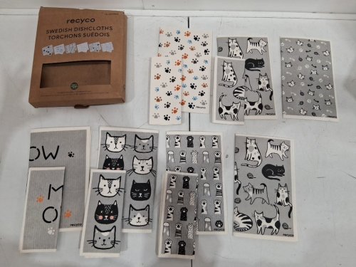 12Pc Recyco plant based Swedish dishcloths - cat print (MODEL: 1796215) image 3