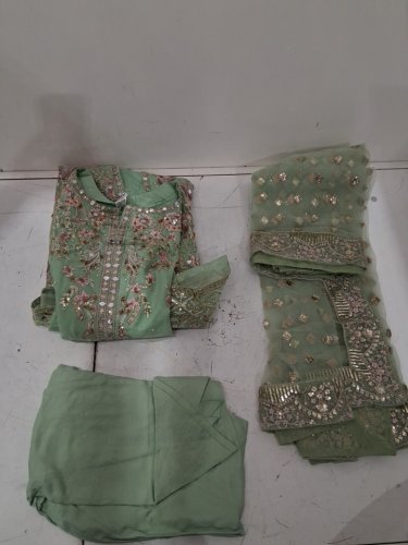 3PC WOMENS MARYUM AND MARIA SEPIDEH TRADITIONAL formal salwar - LARGE - pistachio - (style: MS40084) image 3