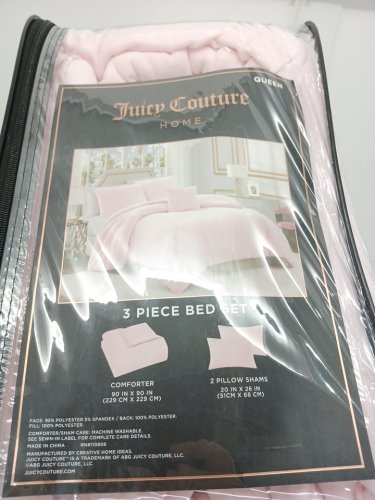 3PC JUICY COUTURE Microfiber Comforter set with comforter and pillow shams - QUEEN - pink Marshmallow (Style: JYZ032886) image 3