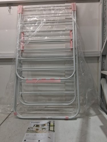 SONGMICS Clothes Drying Rack, Foldable 2-Level Laundry Drying Rack, Free-Standing Laundry Airer, with Height-Adjustable Wings - 45" x 61" x 22" - silver/pink (Model: LLR053P01V1) image 3