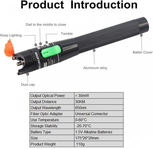 Pen Type battery operated Visual Fault Locator and detector - 50mw - 30-50KM reaching - Aluminum black image 2