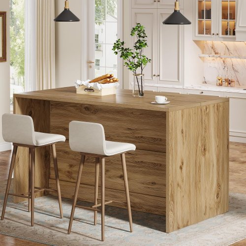 Tribesigns Farmhouse Kitchen Island with Storage - 35.4" x 59" x 27.5" - Brown (Model: HOGA-YT0036) image 2