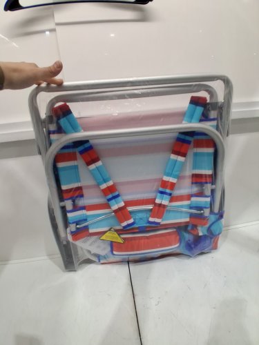 TOMMY BAHAMA FOLDABLE BACKPACK BEACH CHAIR WITH STORAGE PACKS AND CUP HOLDER - red/blue stripes image 3