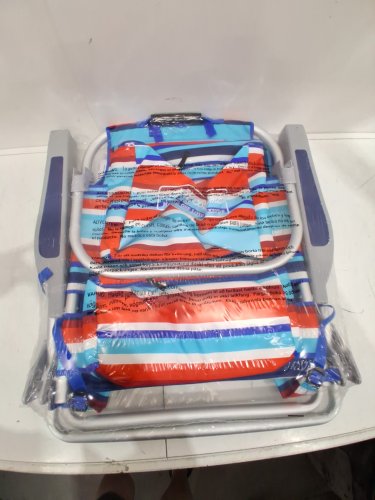 TOMMY BAHAMA FOLDABLE BACKPACK BEACH CHAIR WITH STORAGE PACKS AND CUP HOLDER - red/blue stripes image 2