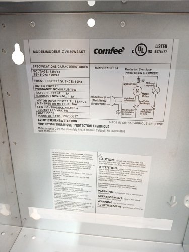 COMFEE UNDER CABINET RANGED HOOD - 30" - 200CFM - STAINLESS STEEL (MODEL: ‎CVU30W2AST) image 5