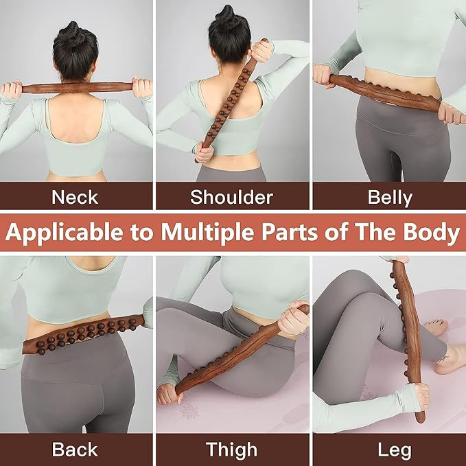 WOODEN THERAPY MASSAGER FOR MULTI-PURPOSE - 23" - 20 BEADS - DARK BROWN image 3