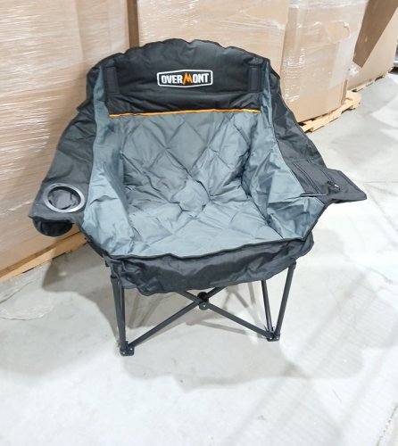 Overmount Oversized Folding Camping Chair with carry bag - 400lbs cap - black/light grey image 3