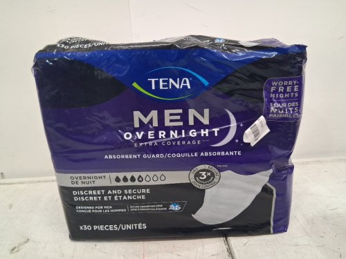 30PK MENS TENA OVERNIGHT EXTRA COVERAGE PAD - WHITE image 2