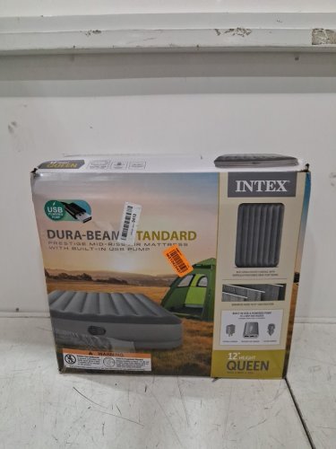 INTEX DURA-BEAM STANDARDPRESTIGE MID-RISE AIR MATTRESS WITH BUILT-IN USB PUMP, 12" H/QUEEN- GREY(MODEL: 64411E) image 4