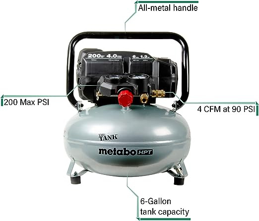 metabo hpt "the tank" pancake air compressor - 200psi / 6 gallon - grey (model: EC914S) image 2