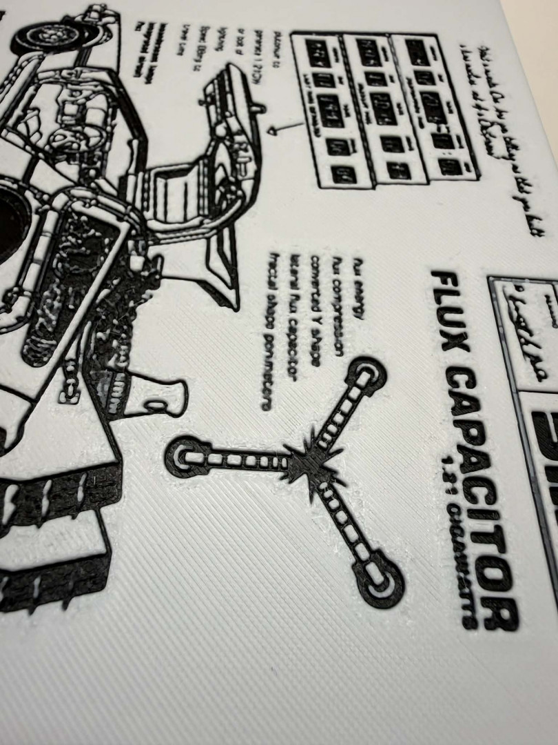 8"x8" 3D Printed - DeLorean schematics from Back to the Future- Textured Photo image 3