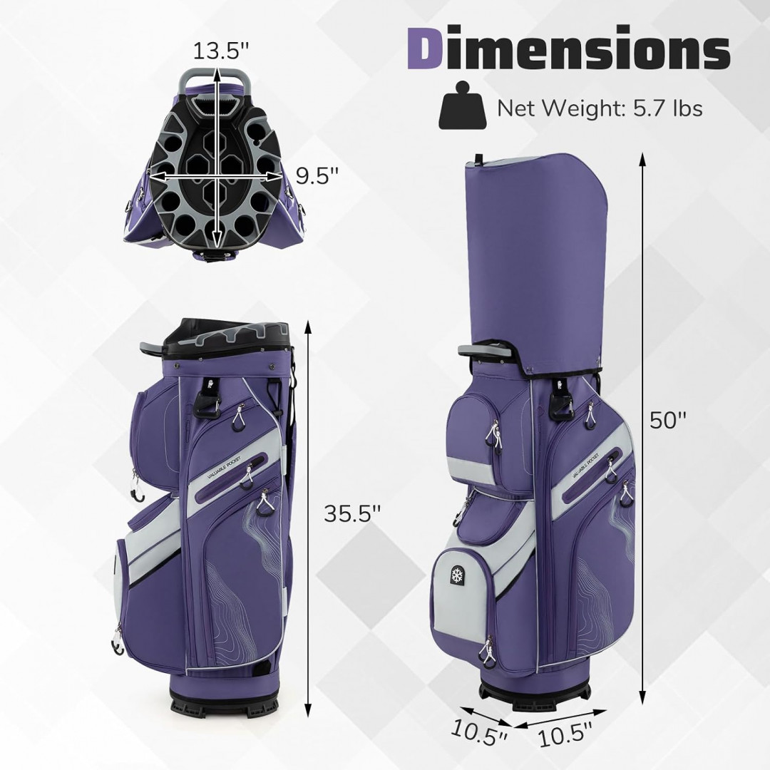 Goplus Lightweight Golf Cart Bag with 14-Way Full Length Organizer Dividers, 11 Pockets, Cooler Bag, Straps, and Umbrella Holder - 35.5" - Purple (Model: SP38440VT) image 2