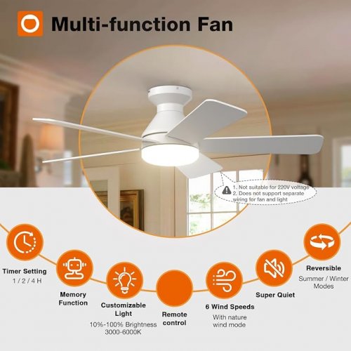 ADDLON 5-BLADE Ceiling fan with dimmable light & remote - 6 speeds - 42" - WHITE (model: KFM42PLY5B03R1-CA) image 4