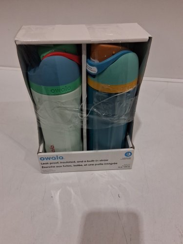 2pk Owala FreeSip Stainless Steel Water Bottles with straws - 16oz - blue/green (model: 2856617) image 2