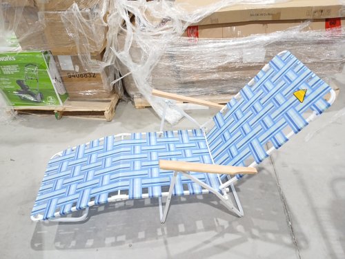 Folding Lawn Chair Beach Lounger - Blue/White image 3