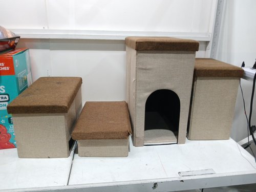 cozy kiss 4-step linen storage pet stairs for small dogs & pets - brown image 7
