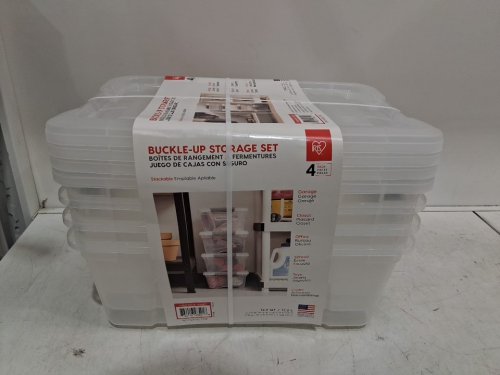 4PK IRIS storage bins with locking lids - 12.9qt - clear/black (model: 1410571) image 2