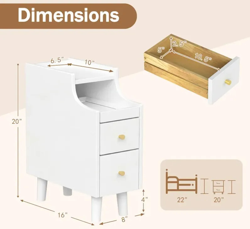2pk costway solid wood night side table with pull-out trays - 20" x 16" x 8" - white (model: hu11058cb-2) image 2