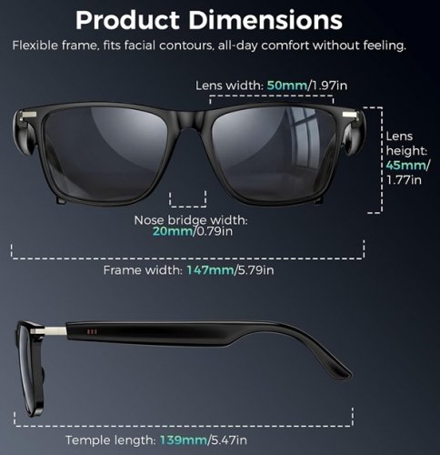 Unisex Booabei Bluetooth AI Smart Glasses/Sunglasses with Real-Time Translator, Music Playback, & Hands-Free Calling - Black (model: M01 Pro) image 2